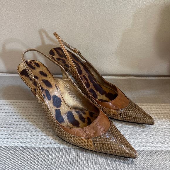 Dolce & Gabbana Brown Python Pointed-Toe Slingback Pumps Size 37 US 6.5 - Picture 1 of 8